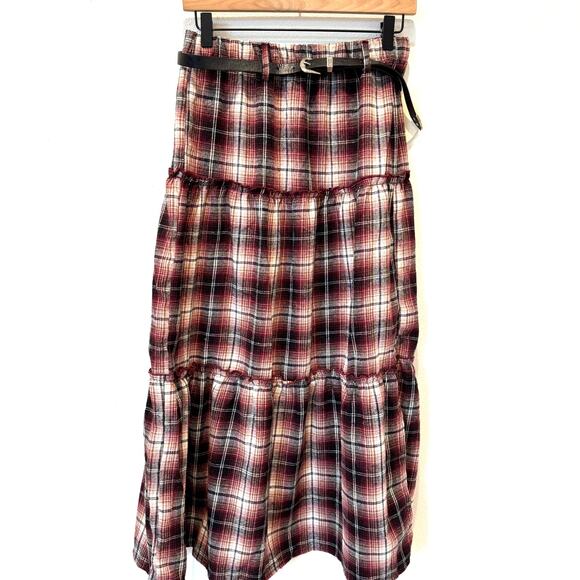 Eden & Olivia Red Plaid Flannel Belted Maxi Skirt NEW Medium - Picture 10 of 11